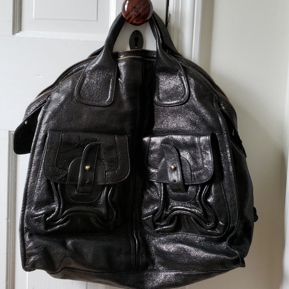 BULGA MARQUIS BLACK LEATHER TOTE WEEKENDER RARE!